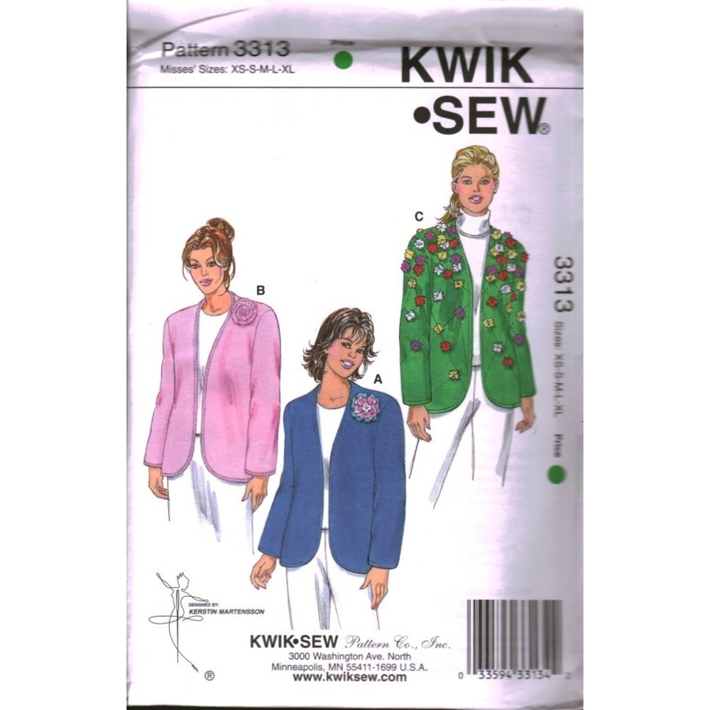Kwik Sew 3313 Misses Jacket Flowers Sewing Pattern Kerstin Martensson XS-XL FF
